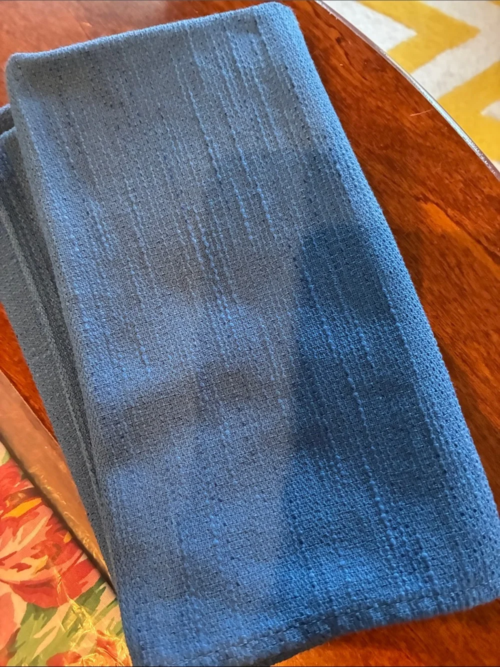 Longaberger Blue Solid, Tulip & Plaid Napkin Trio